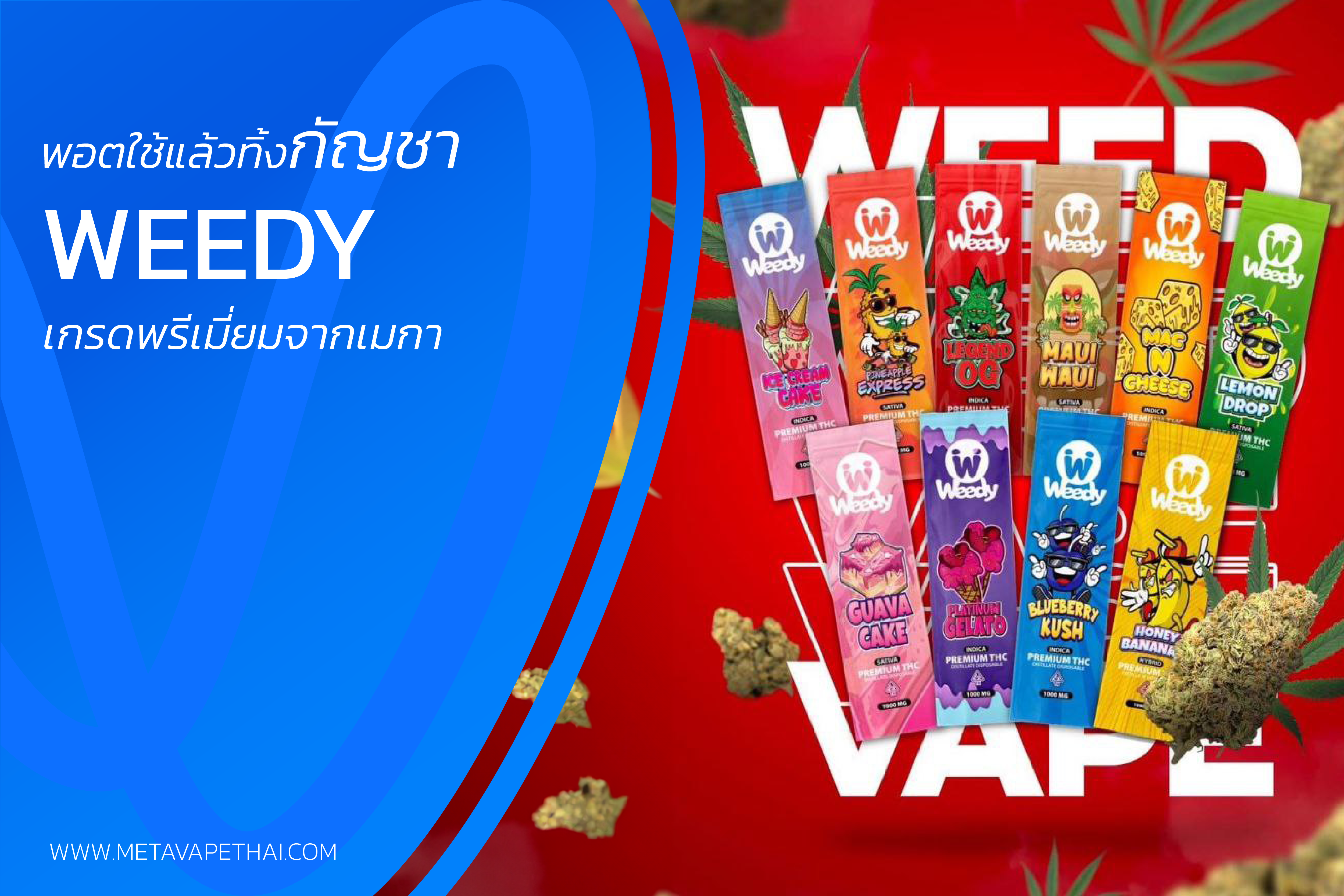 พอตใช้แล้วทิ้งกัญชา Weedy เกรดพรีเมี่ยมจากเมกา